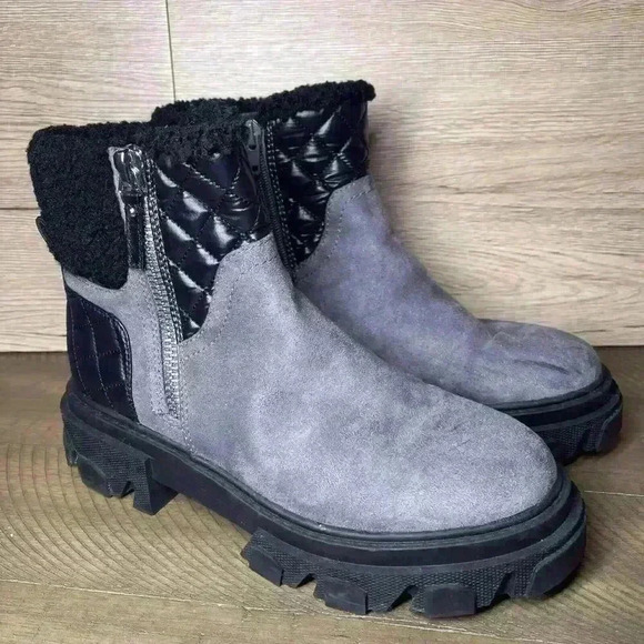 Women’s Nine West Slip On Black And Gray Chunky Size 9m Boots - Picture 1 of 16